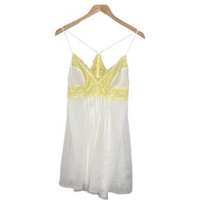 Victoria's Secret Soft White Chemise with Delicate Yellow Lace Detail